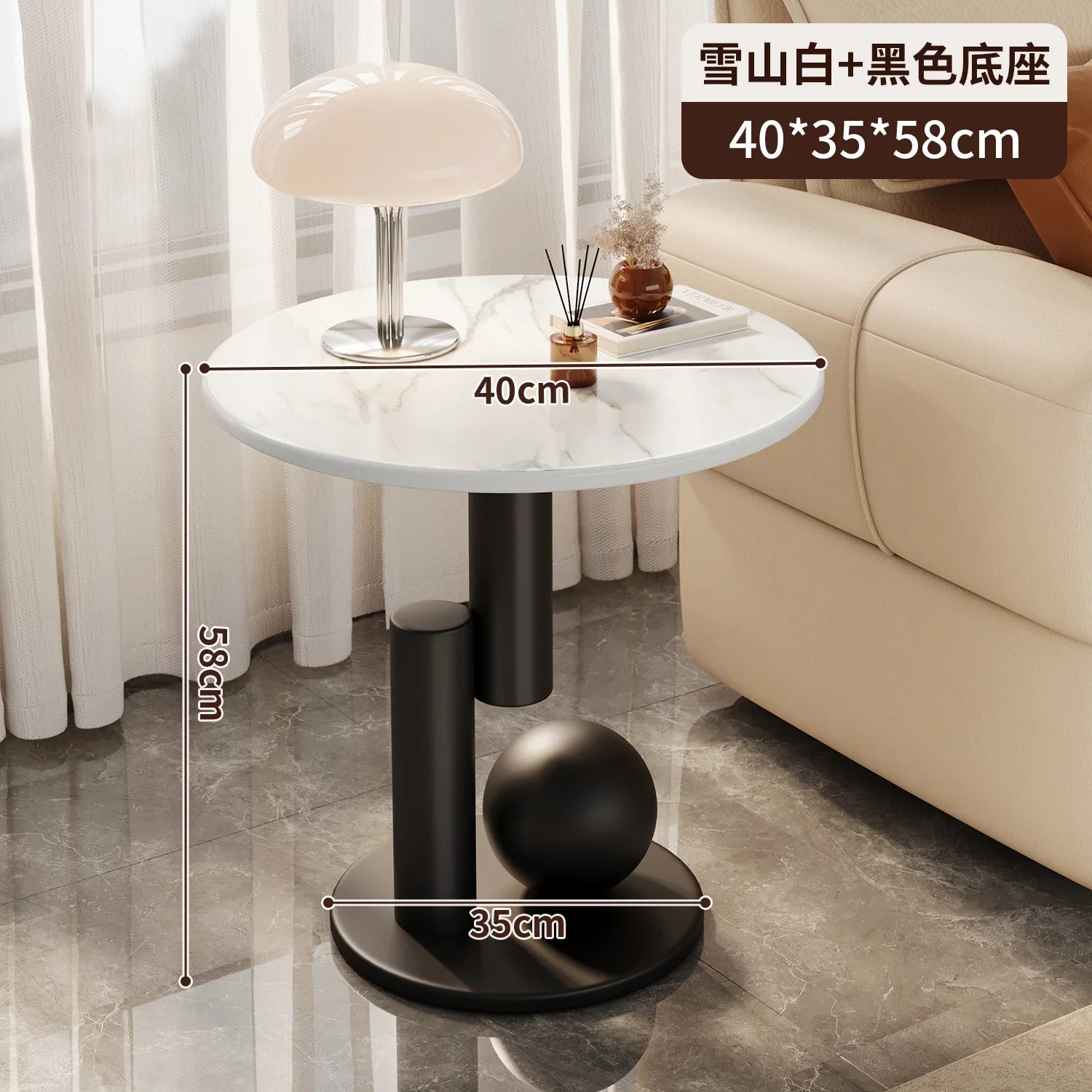 Living room sofa, small coffee table, side cabinet