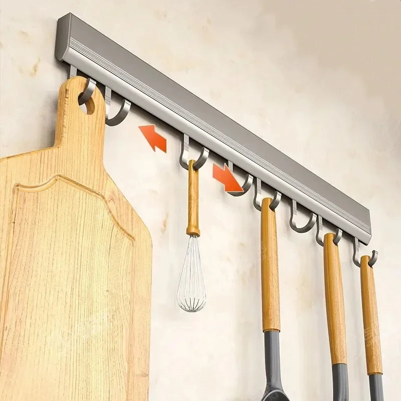 Kitchen Storage Rack Aluminum Alloy Hook Rack Wall Mounted Kitchen
