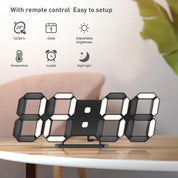 3D LED Digital Wall Clock Desk Alarm Clock with Remote Control