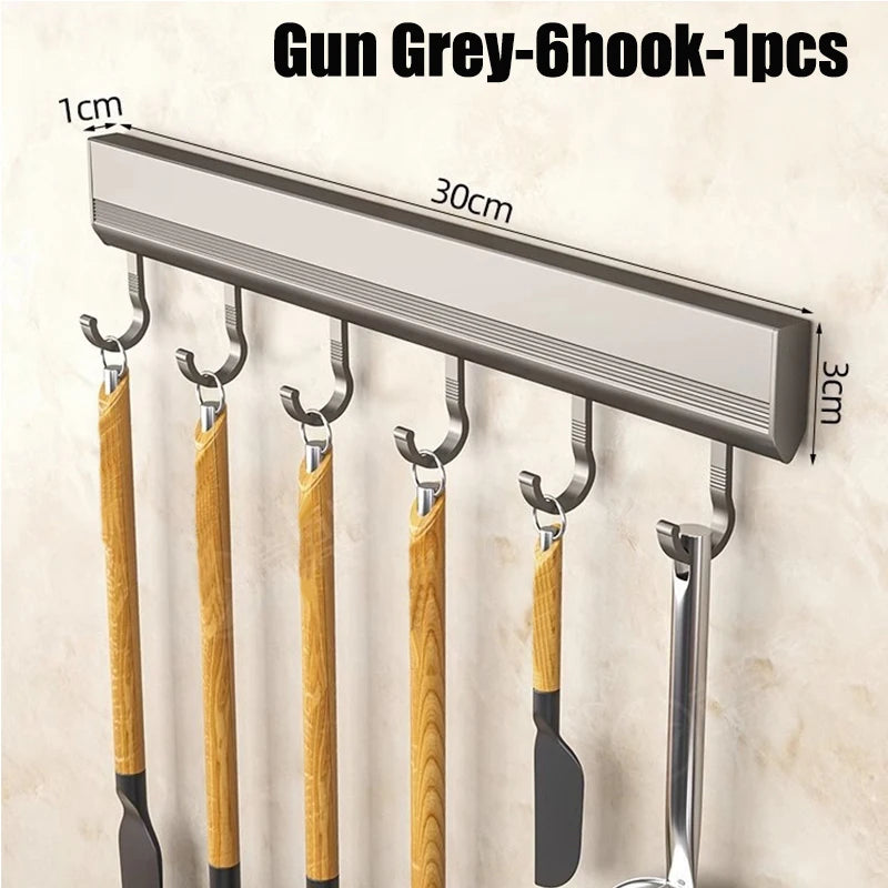 Kitchen Storage Rack Aluminum Alloy Hook Rack Wall Mounted Kitchen