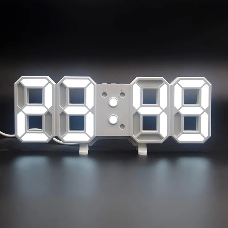 3D LED Digital Wall Clock Desk Alarm Clock with Remote Control