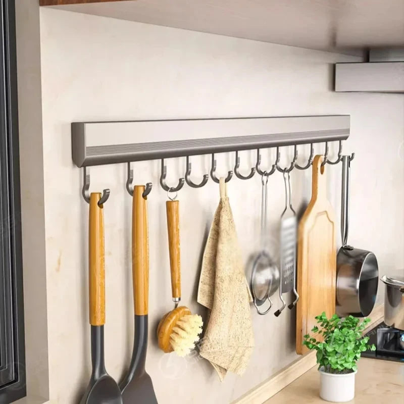 Kitchen Storage Rack Aluminum Alloy Hook Rack Wall Mounted Kitchen