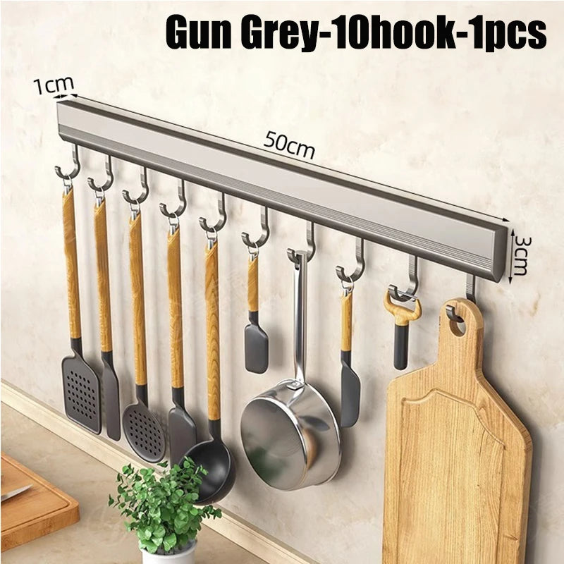 Kitchen Storage Rack Aluminum Alloy Hook Rack Wall Mounted Kitchen